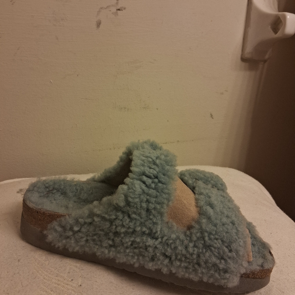 Womens BIRKENSTOCK PAPILLIO Cozy Faux Slide Sandals, Light Sage Size 41, US 10 - Picture 10 of 16